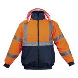 Barron Hawk Jacket  –Safety Orange/Navy   300D Oxford 100% Polyester – Fold-Away Hood, Quilted Lining, Reflective Tape, Waterproof, Elasticated Cuffs & Hem, Slanted Welt Pockets | Usbandmore
