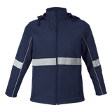 Barron Axis Soft Shell Reflective Jacket Navy– 285g 100% Polyester – Funnel Collar, Reflective Print Below Elbows & Waist, Inverted Zip with Reflective Detail, Front Zip Pockets | Usbandmore
