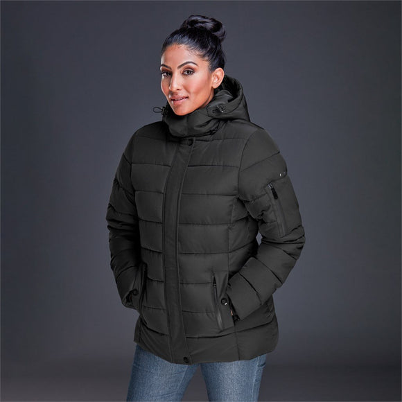 Alex Varga Montpellier Ladies Jacket   – 100% Polyester – Full Zip, Detachable Hood, Wind Placket, Mock Zip Pocket, Knitted Storm Cuffs, Sealed Sleeve Zip | Usbandmore