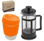 Kooshty Kupper Set Orange – 340ml Reusable Glass Coffee Tumbler with Silicone Lid & Grip + 350ml Borosilicate Glass Plunger – Eco-Friendly, Microwave & Dishwasher Safe – Ideal for Home, Office, and On-the-Go | Usbandmore