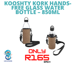 Kooshty Kork Hands-Free Glass Water Bottle – 850ml - USB & MORE