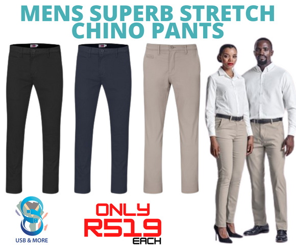 Mens Superb Stretch Chino Pants - USB & MORE