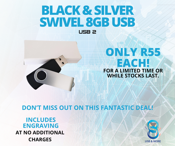 8GB Black & Silver Swivel|usbandmore