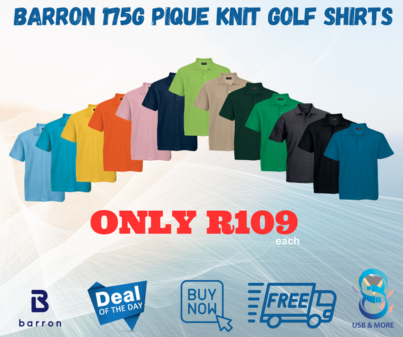 175g Mens Pique Knit Golfer - Barron - USB & MORE