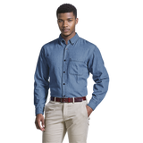 Barron Men's Denim Shirt Long Sleeve – 100% Cotton Denim – Button-Down Collar, Double Button Mitred Cuffs, Front Patch Pockets | Usbandmore