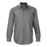 Barron 100g Men's Berlin Lounge Shirt Long Sleeve – Silver Melange Black -Cotton Blend – Raised Collar, Contrast Trim, Double-Layer Yoke & Mitred Cuffs | Usbandmore