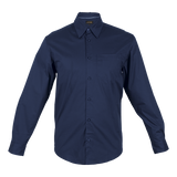 Men’s Navy Florida Lounge Shirt Long Sleeve – 120g Cotton-Polyester-Elastane Blend – Raised Collar, Double Layer Back Yoke, Sewn-On Patch Pocket, Tonal Buttons, Stretch Fabric for Comfort | Usbandmore