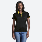 Ladies Baxter Golfer  – 155g 100% Polyester Moisture Management Fabric – Contrast Double Cuffs, Knitted Collar, Tapered Side Seams & Front Panel for Flattering Feminine Shape | 