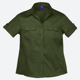 Barron Ladies Plain Bush Shirt Olive – 100% Cotton Twill – Feminine Fit, Turn-Up Sleeves, Chest Pockets, Double-Needle Finish, Metal Buttons | Usbandmore