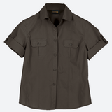 Barron Ladies Outback Blouse Khaki – 100% Cotton – Short Roll-Up Sleeves, Two Front Pockets, Curved Hem, Feminine Fit, Tapered Side Seams | Usbandmore