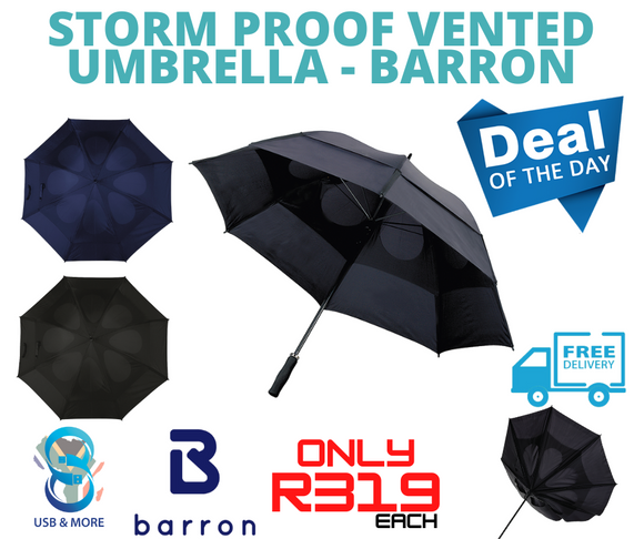Storm Proof Vented Umbrella - Barron - USB & MORE