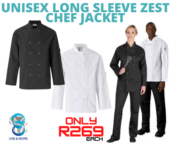 Unisex Long Sleeve Zest Chef Jacket - USB & MORE