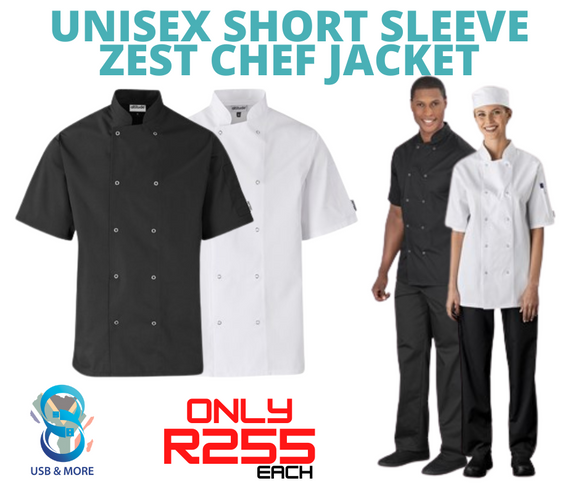 Unisex Short Sleeve Zest Chef Jacket - USB & MORE