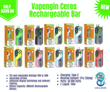 Vapengin Ceres Rechargeable Bar – 30,000 Puffs, 14ml E-Liquid, 5% Nicotine – Adjustable Wattage (10W–30W), Airflow Control, Ambient Display, Type-C Charging | Usbandmore