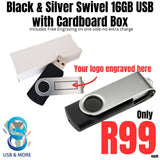 Black & Silver Swivel 16GB USB with Cardboard Box - Special - USB & MORE